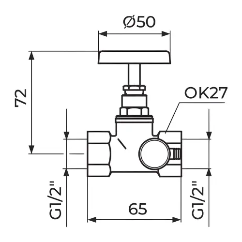 Rosan Propusni ventil sa ispustom 1/2" A13012 - tehnički crtež