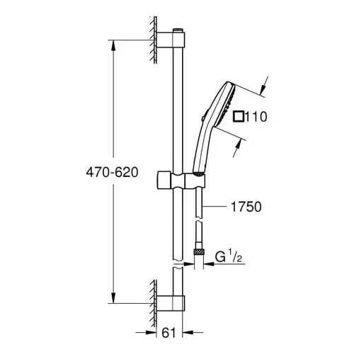 Grohe Tempesta CUBE 110 Klizna šipka SET 60cm 2F 27578003 - tehnički crtež