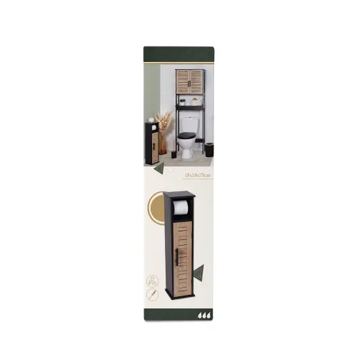 Tendance Držač toalet papira sa ostavom BERGEN 18X18X75 CM MDF CRNO WOOD 9912763