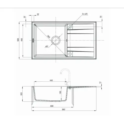 Deante Eridan ZQE G113 ugradna METALLIC Graphite 860x500/209mm