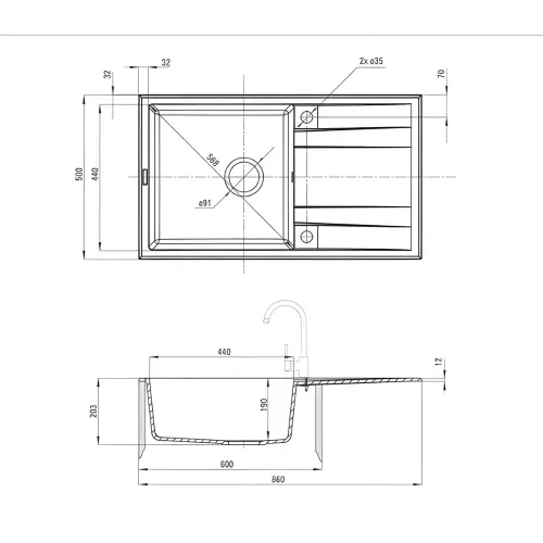 Deante Eridan ZQE G113 ugradna METALLIC Graphite 860x500/209mm
