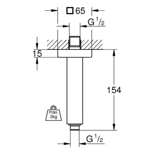 Grohe Rainshower držač tuš ruže plafonski 154mm 27711000 - tehnički crtež
