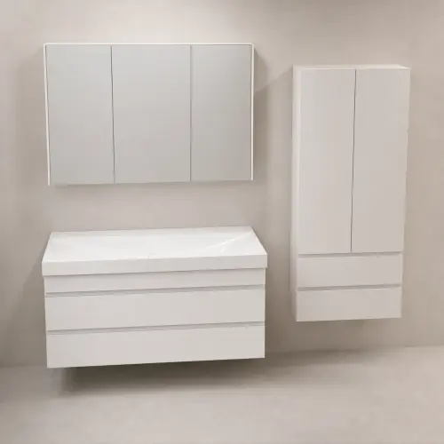 Kolpa San Naomi Set Delux 100cm Bela (Ormarić sa umivaonikom + Ogledalo/ormarić + Visoki ormarić)