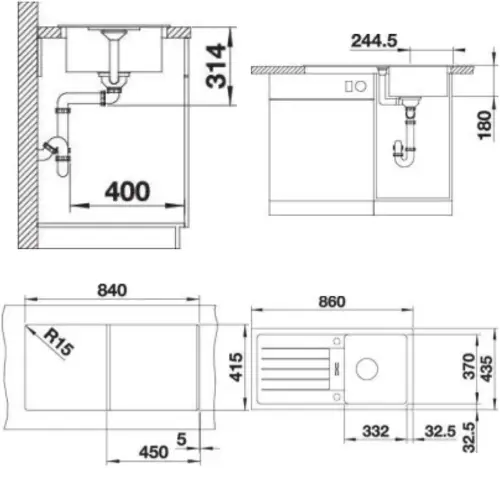 Blanco FAVUM 45 S SG Bela O.AF 524229 - tehnički crtež