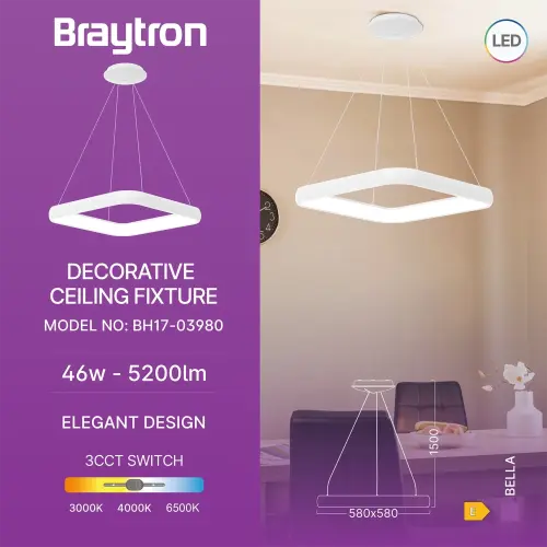 Braytron LED Visilica Kvadratna 46W Beli CCT IP20 BH17-03980