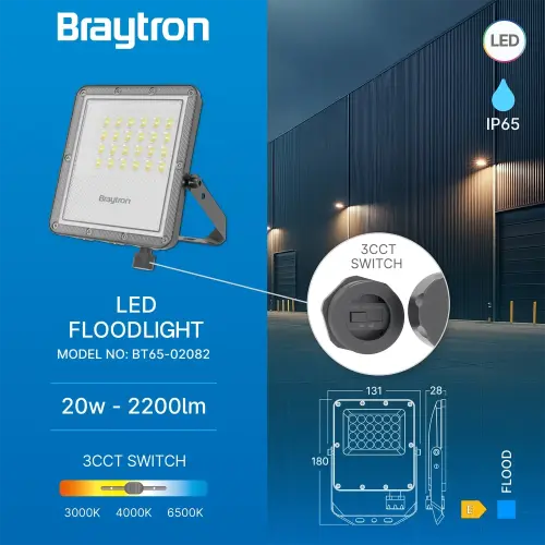 Braytron LED Reflektor 20W Sivi CCT IP65 BT65-02082