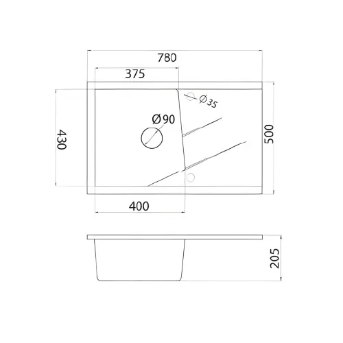 Metalac X Granit Linea plus Grafit 372993 - tehnički crtež