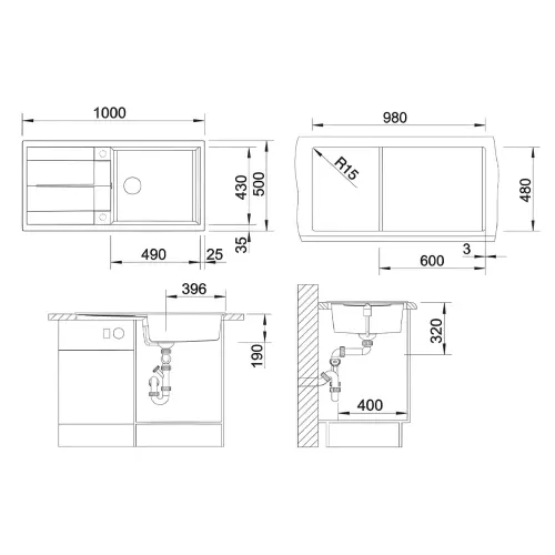 Blanco METRA XL 6S Crna silgranit 525930 - tehnički crtež