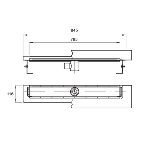 Aco ShowerDrain E+ tuš kanalica do zida 785 mm h=70-152mm 3017710 - tehnički crtež