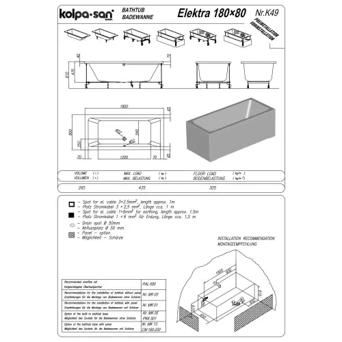 Kolpa Elektra 180x80 UN 739130