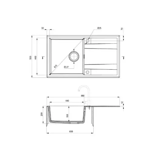Deante Eridan ZQE N113 sudopera Crna 860x500/209mm