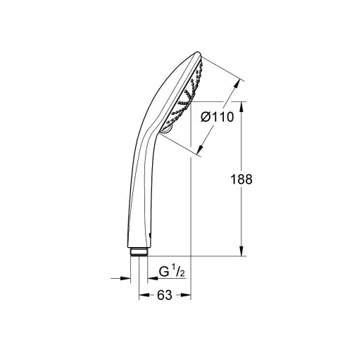 Grohe Euphoria 110 Massage tuš ručica 3 funkcije chrome 27221001 - tehnički crtež