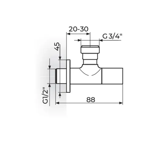 Rosan S2 Black Ugaoni ventil veš mašina 1/2"x3/4" 261234B - tehnički crtež