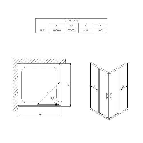 Astral Faro 90X90X195cm/6mm