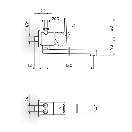 Rosan Cubo slavina za Mali Bojler 150Mm JC36102 - tehnički crtež