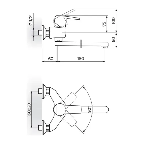 Rosan Cubo Zidna 150Mm JC32115 - tehnički crtež