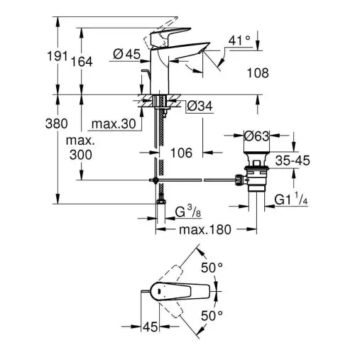 Grohe Bauedge za lavabo M size 23758001 - tehnički crtež