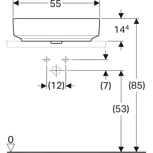 Geberit VariForm lavabo 55cm pravougaoni 500.779.01.2 - tehnički crtež