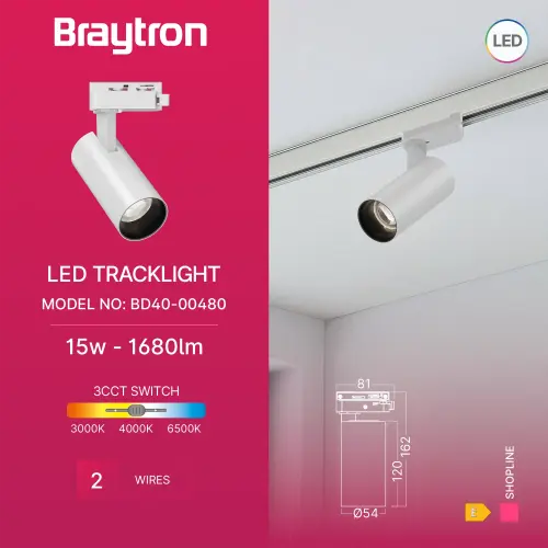Braytron LED Šinski Reflektor 15W Beli CCT Monofazni BD40-00480