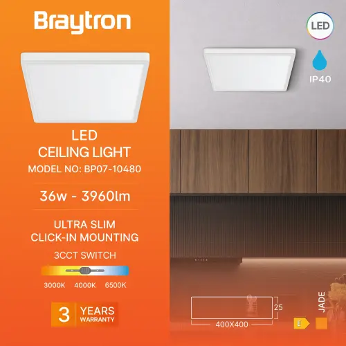 Braytron LED Plafonjera Kvadratni 36W Beli CCT BP07-10480