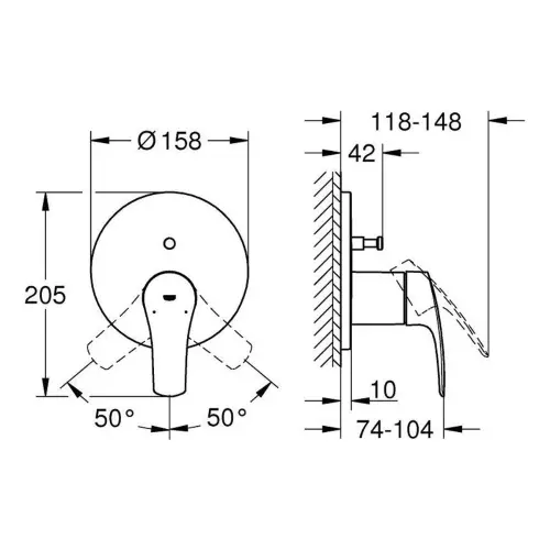 Grohe Eurosmart NEW mešač sa prebacivačem 24043003 - tehnički crtež