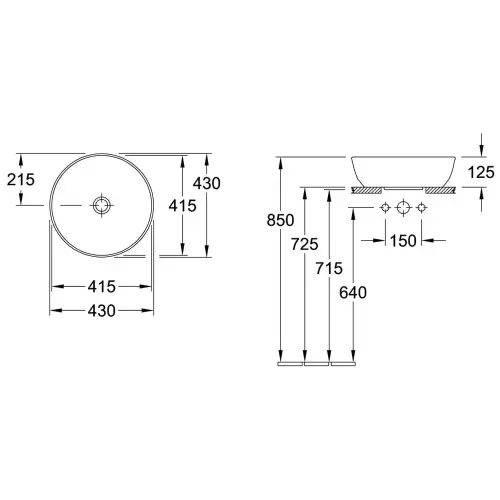 Villeroy & Boch Artis lavabo fi 430mm nadgradni 41794301 - tehnički crtež