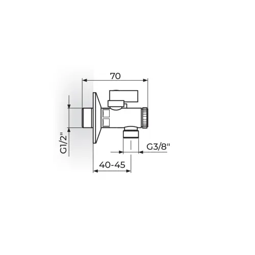 Rosan Ugaoni ventil sa filterom 1/2" x 3/8" -kugla DARK A62D1238 - tehnički crtež