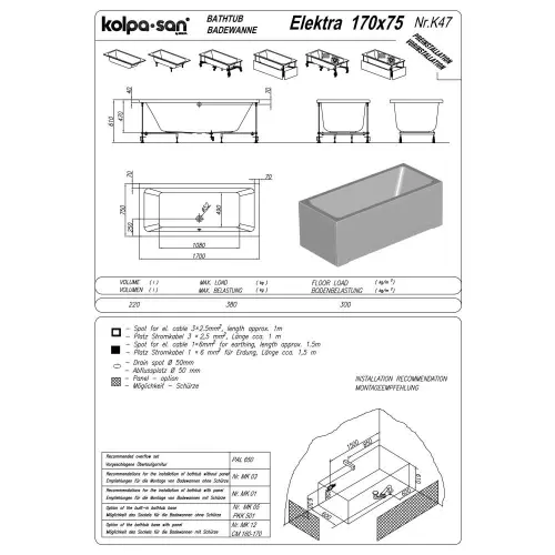 Kolpa Elektra 170x75 UN 740670