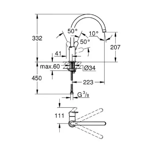 Grohe Bauedge za sudoperu 31367000 - tehnički crtež