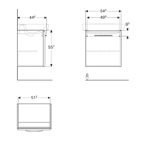 Geberit ormarić za lavabo 544x557x446 Selnova 1 Vrata belo Lak 500.180.01.1 - tehnički crtež