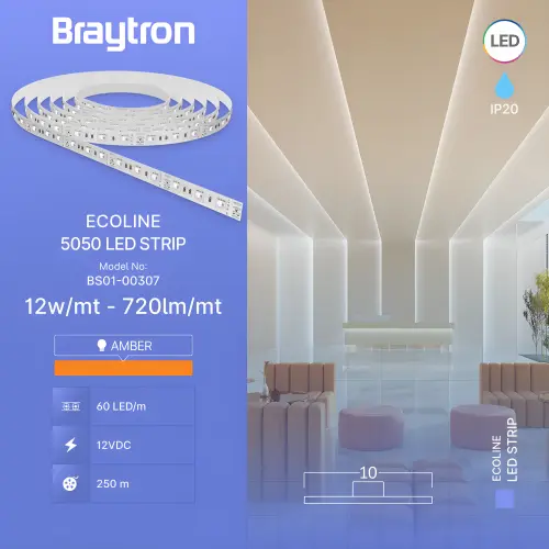 Braytron LED Traka 12W 60LED 5050 Amber 12V IP20 5M BS01-00307