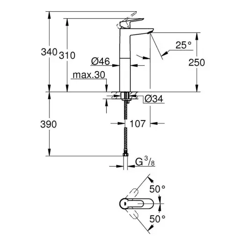 Grohe Bauedge za lavabo XL 23761000 - tehnički crtež