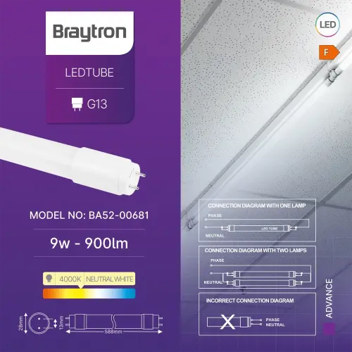 Braytron LED Cev T8 9W 60CM Dvostrana 4000K BA52-00681