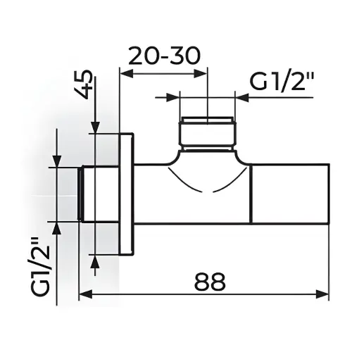 Rosan Ugaoni ventil 1/2" x 1/2" - S.2 - BLACK 261212B - tehnički crtež