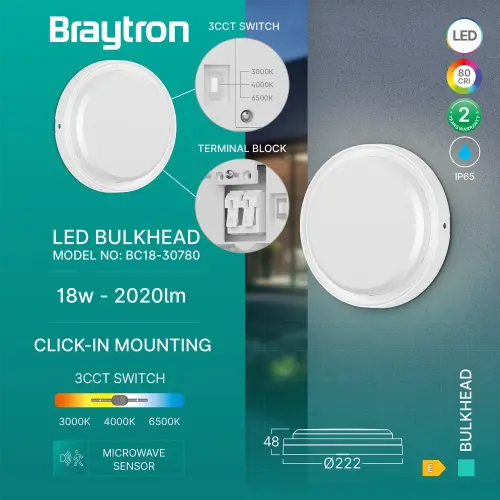 Braytron LED Brodska Svetiljka Okrugla 18W Bela Senzor CCT IP65 BC18-30780