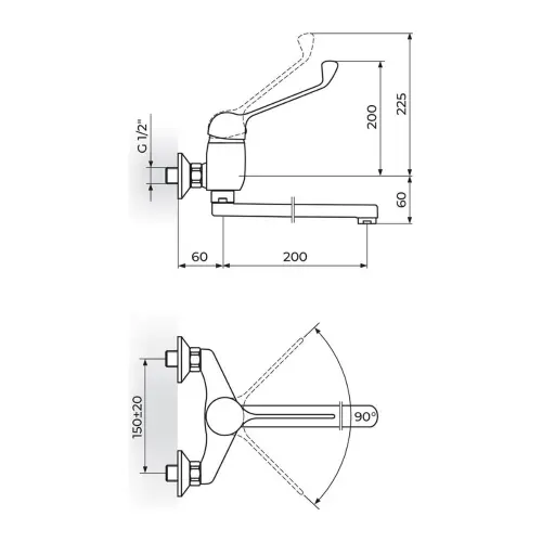 Rosan King Zidna lekarska izliv 200 mm J32L001 - tehnički crtež