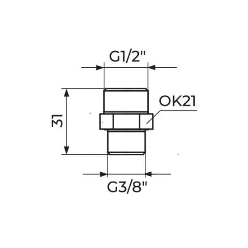 Rosan DUPLA NIPLA 1/2-3/8 PN1238 - tehnički crtež