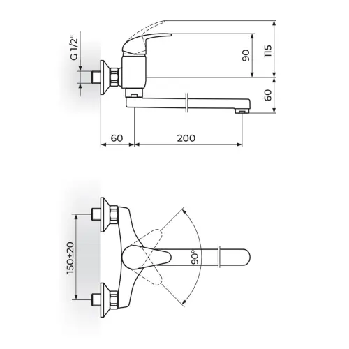 Rosan Perla Zidna 200mm JP321020 - tehnički crtež