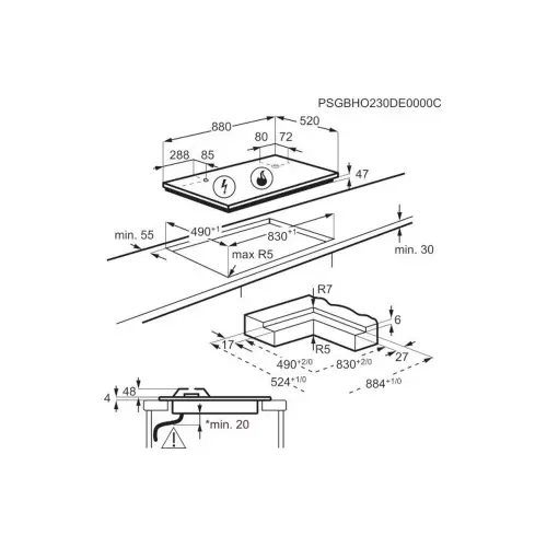 Electrolux ploča KDI951723K - tehnički crtež