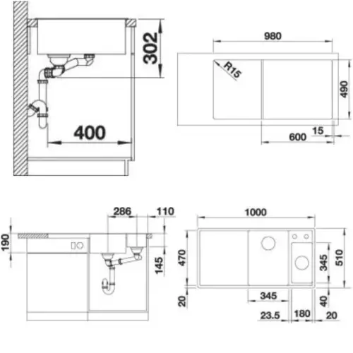 Blanco AXIA III 6 S LI PD Tartuf Z.ES M.AF 524650 - tehnički crtež