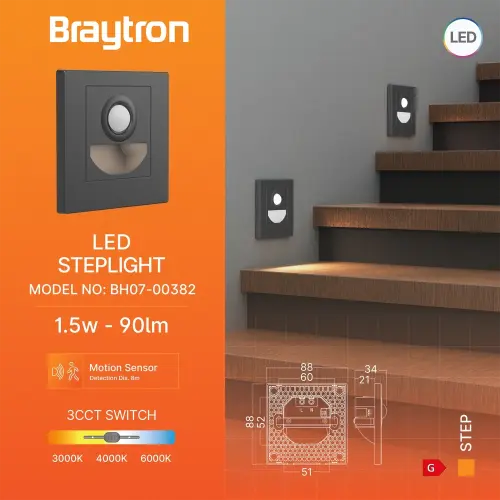 Braytron LED Stepenišna Svetiljka sa Senzorom 1.5W Siva CCT BH07-00382