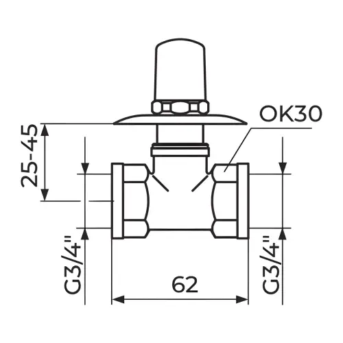 Rosan Uzidni ventil sa kapom 3/4" A14034 - tehnički crtež