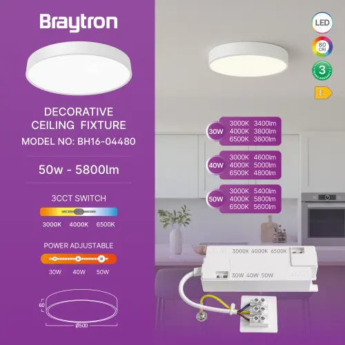 Braytron LED Plafonjera Okrugla 50W Beli CCT BH16-04480