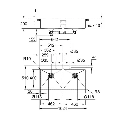 Grohe K800 sudopera 120 -S 102,4/56 2.0 31585SD1 - tehnički crtež