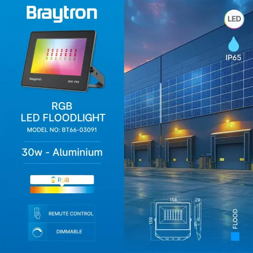 Braytron LED Reflektor 30W Crni RGB IP65 BT66-03091