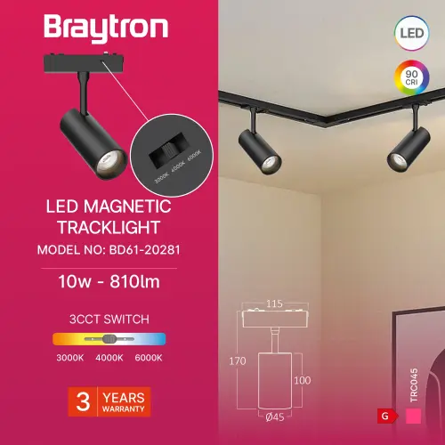 Braytron Magnetni Spot Reflektor 10W Crni CCT 48VDC BD61-20281