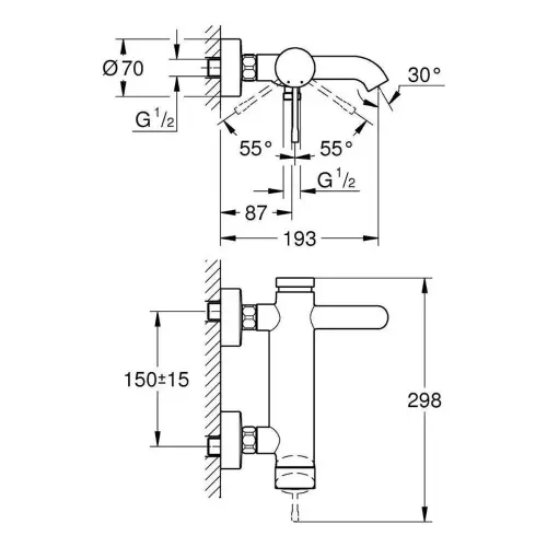 Grohe Essence za Kadu Brushed Warm Sunset 25250DL1 - tehnički crtež