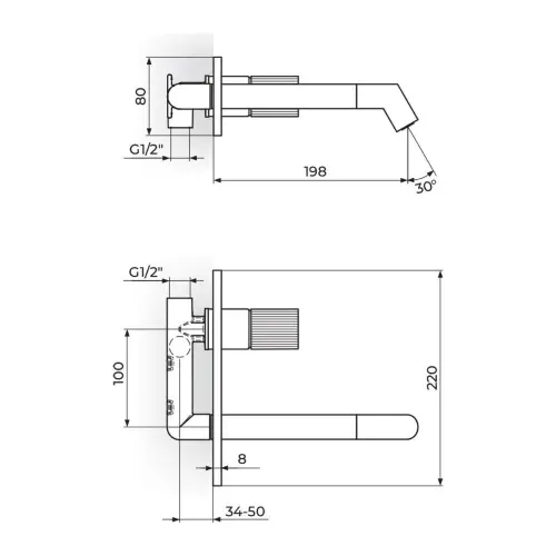Rosan S4 uzidna za lavabo 431401 - tehnički crtež