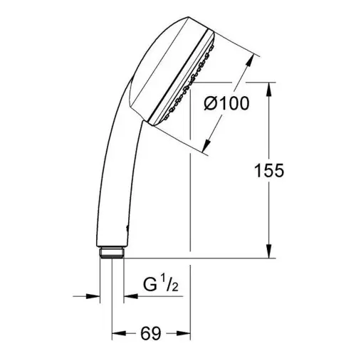 Grohe Tempesta Cosmopolitan tuš ručica 100mm 26082002 - tehnički crtež