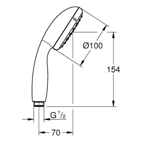 Grohe Tempesta 100 tuš ručica 1 funkcija 27923001 - tehnički crtež